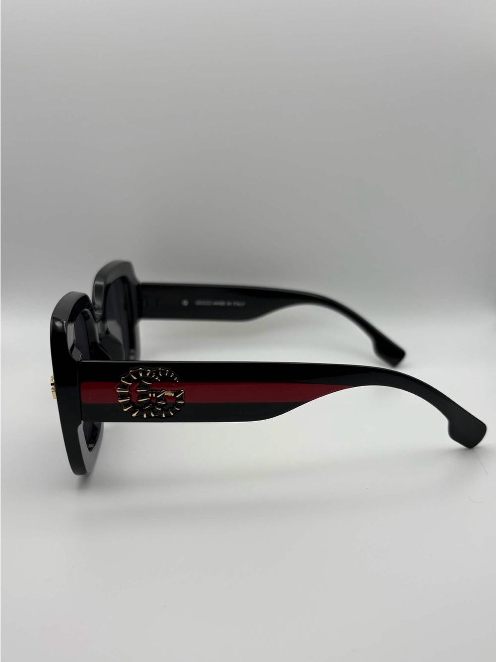 Gucci Black Sunglasses with Red Stripe and Gold GG Accent - Picture 5 of 6